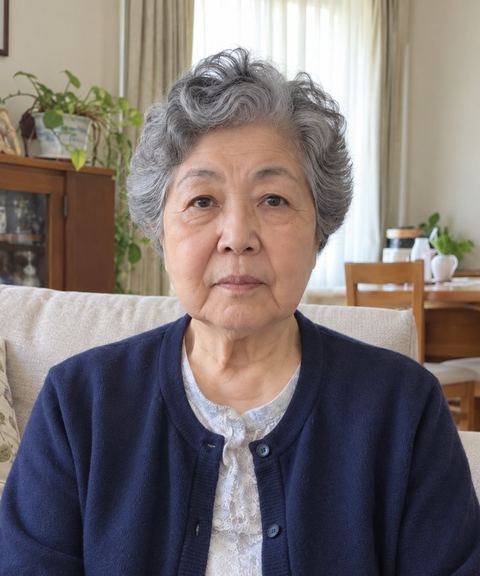 女性の遺影の見本。元のカーディガン姿のまま