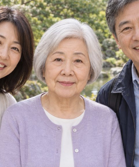 同じ写真から、銀髪の女性ひとりを切り出したもの（架空の人物）